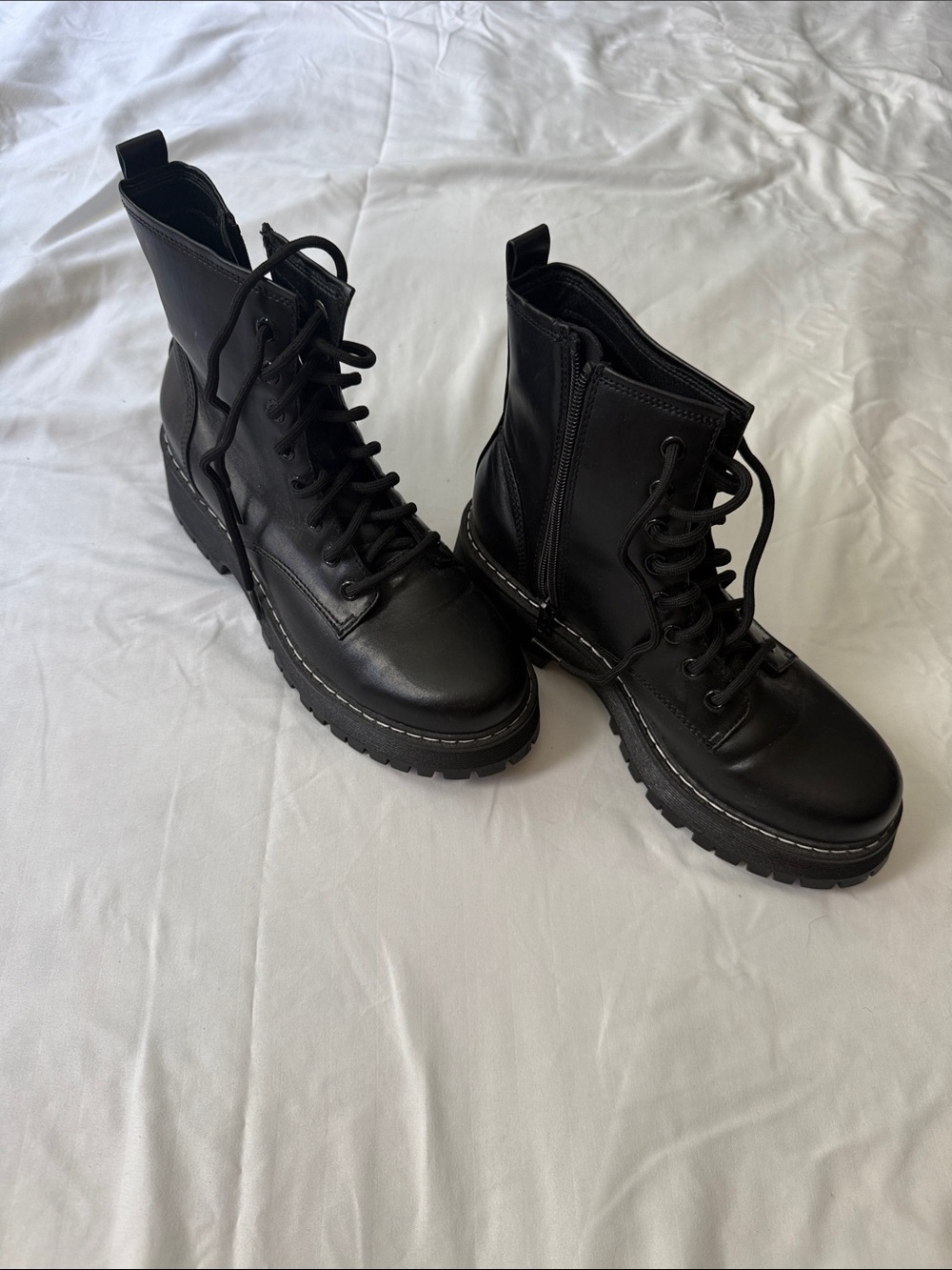 No Boundaries Black Lace-Up Platform Combat Boots with Side Zipper